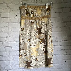 LOFT Brown Tan Yellow Strapless Floral Mini Dress Size XS